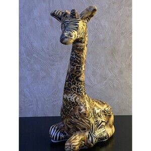 Vintage La Vie Ceramic Sitting Giraffe Safari Patchwork Animal Print Figurine